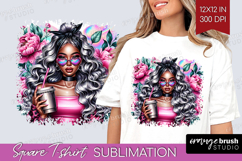 Floral Girl Square Tshirt Background - Coffee Lover PNG Product Image 1