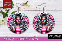 Floral Girl Round Earrings - Coffee Lover PNG Sublimation Product Image 1