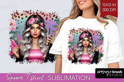 Floral Girl Square Tshirt Background - Coffee Lover PNG Product Image 1