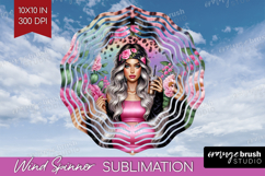 Floral Girl Wind Spinner Sublimation PNG - Coffee Lover Product Image 1