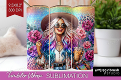 Floral Girl Tumbler Wrap - Coffee Lover Tumbler PNG Product Image 1