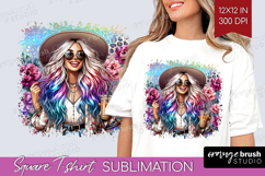 Floral Girl Square Tshirt Background - Coffee Lover PNG Product Image 1