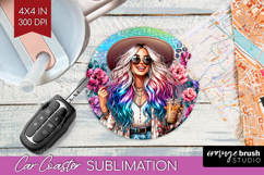 Floral Girl Car Coaster - Coffee Lover Coaster PNG Product Image 1