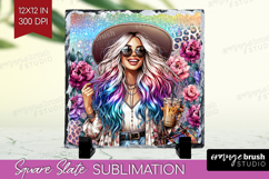 Floral Girl Slate PNG - Coffee Lover Square Slate Product Image 1