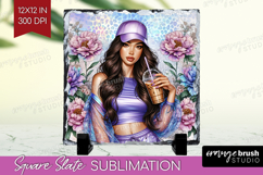 Floral Girl Slate PNG - Coffee Lover Square Slate Product Image 1