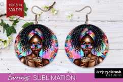Floral Girl Round Earrings - Coffee Lover PNG Sublimation Product Image 1