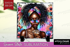 Floral Girl Slate PNG - Coffee Lover Square Slate Product Image 1