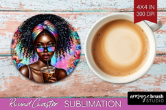 Floral Girl Round Coaster - Coffee Lover Coaster PNG Product Image 1