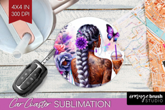 Floral Girl Car Coaster - Coffee Lover Coaster PNG Product Image 1