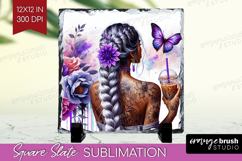 Floral Girl Slate PNG - Coffee Lover Square Slate Product Image 1
