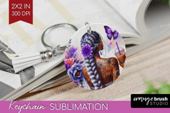 Floral Girl Keychain PNG - Coffee Lover Keychain Sublimation Product Image 1