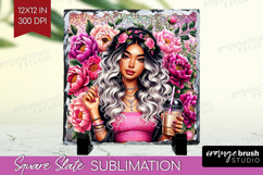 Floral Girl Slate PNG - Coffee Lover Square Slate Product Image 1