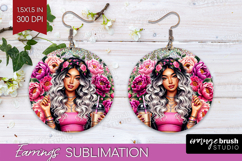 Floral Girl Round Earrings - Coffee Lover PNG Sublimation Product Image 1