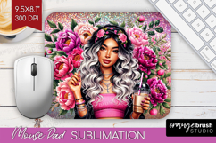 Floral Girl Mouse Pad Sublimation - Coffee Lover Mousepad Product Image 1