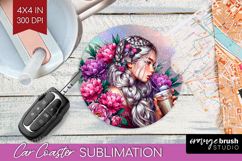 Floral Girl Car Coaster - Coffee Lover Coaster PNG Product Image 1