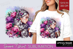 Floral Girl Square Tshirt Background - Coffee Lover PNG Product Image 1