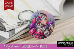 Floral Girl Keychain PNG - Coffee Lover Keychain Sublimation Product Image 1