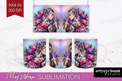 Floral Girl Mug Wrap - Coffee Lover Mug PNG Sublimation Product Image 1