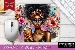 Floral Girl Mouse Pad Sublimation - Coffee Lover Mousepad Product Image 1