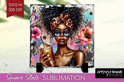 Floral Girl Slate PNG - Coffee Lover Square Slate Product Image 1