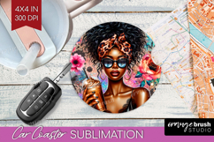 Floral Girl Car Coaster - Coffee Lover Coaster PNG Product Image 1
