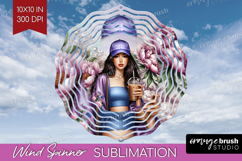 Floral Girl Wind Spinner Sublimation PNG - Coffee Lover Product Image 1
