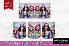 Floral Girl Mug Wrap - Coffee Lover Mug PNG Sublimation Product Image 1