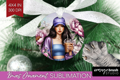 Floral Girl Ornament PNG - Coffee Lover PNG Sublimation Product Image 1