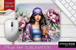Floral Girl Mouse Pad Sublimation - Coffee Lover Mousepad Product Image 1