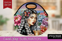 Floral Girl Lunch Bag - Coffee Lover Lunch Bug PNG Product Image 1