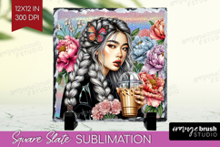 Floral Girl Slate PNG - Coffee Lover Square Slate Product Image 1