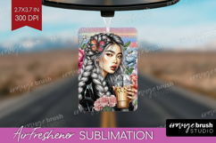 Floral Girl Air Freshener PNG - Coffee Lover PNG Sublimation Product Image 1