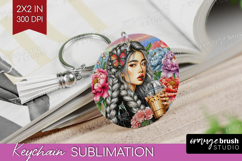 Floral Girl Keychain PNG - Coffee Lover Keychain Sublimation Product Image 1
