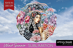 Floral Girl Wind Spinner Sublimation PNG - Coffee Lover Product Image 1