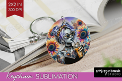 Floral Girl Keychain PNG - Coffee Lover Keychain Sublimation Product Image 1