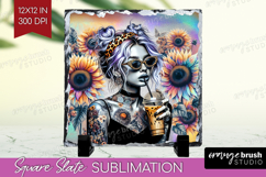 Floral Girl Slate PNG - Coffee Lover Square Slate Product Image 1