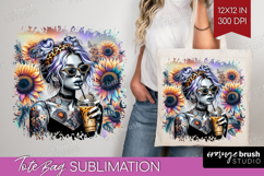 Floral Girl Tote Bag - Coffee Lover Tote Bag PNG Sublimation Product Image 1