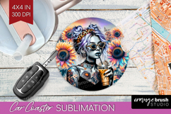 Floral Girl Car Coaster - Coffee Lover Coaster PNG Product Image 1