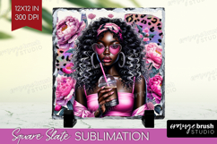 Floral Girl Slate PNG - Coffee Lover Square Slate Product Image 1