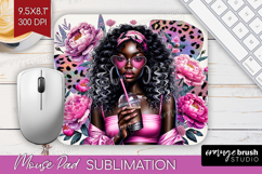 Floral Girl Mouse Pad Sublimation - Coffee Lover Mousepad Product Image 1