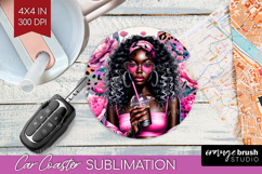Floral Girl Car Coaster - Coffee Lover Coaster PNG Product Image 1