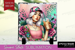 Floral Girl Slate PNG - Coffee Lover Square Slate Product Image 1