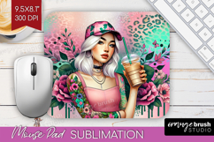 Floral Girl Mouse Pad Sublimation - Coffee Lover Mousepad Product Image 1