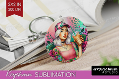 Floral Girl Keychain PNG - Coffee Lover Keychain Sublimation Product Image 1