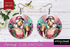 Floral Girl Round Earrings - Coffee Lover PNG Sublimation Product Image 1