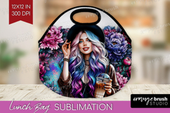 Floral Girl Lunch Bag - Coffee Lover Lunch Bug PNG Product Image 1