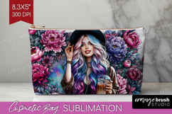 Floral Girl Cosmetic Bag - Coffee Lover Makeup Bag PNG Product Image 1