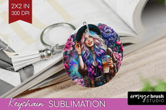 Floral Girl Keychain PNG - Coffee Lover Keychain Sublimation Product Image 1
