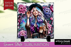 Floral Girl Slate PNG - Coffee Lover Square Slate Product Image 1