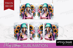 Floral Girl Mug Wrap - Coffee Lover Mug PNG Sublimation Product Image 1